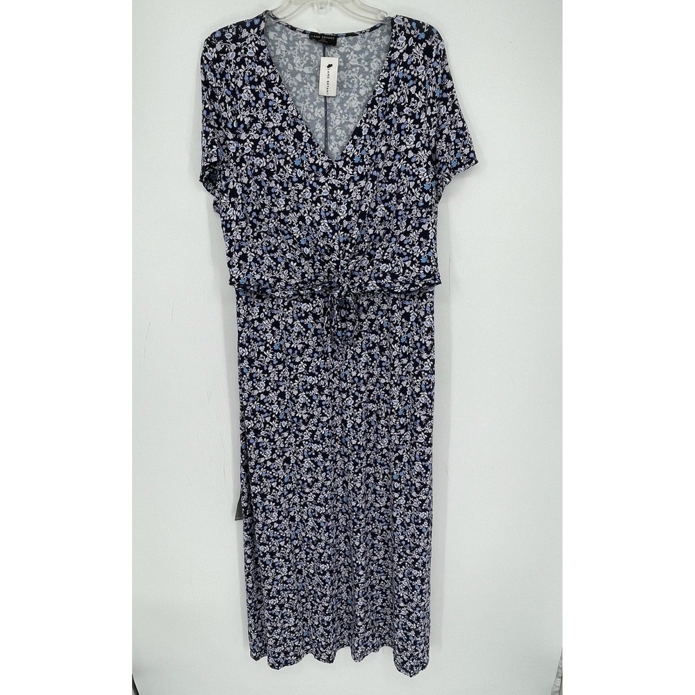 Lane Bryant NWT Women's Blue Floral V-Neck Tie Front Maxi Dress Plus Size 18-20